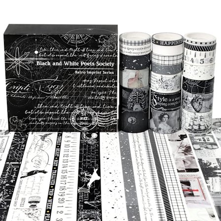 20 Ruller Vintage Maskeringsteip, Dekorativ Washi Tape Sett for Scrapbooking, Junk Journal, Bullet Journal, Planner, Håndverk og Gaveinnpakking