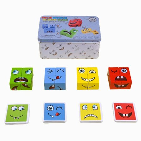 Set med ansiktsförändrande klossar i trä Byggklossar Spel Matchande uttryck Pussel Leksak