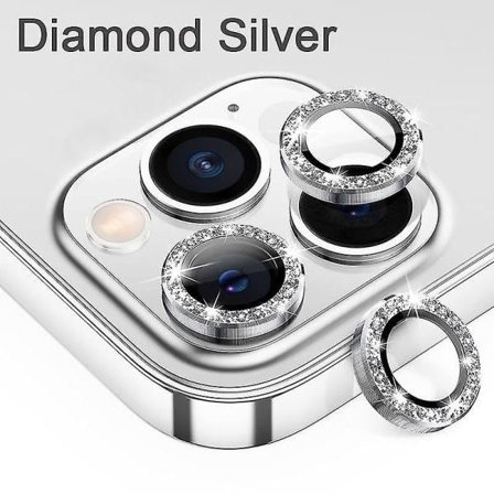 Linsebeskytter for Iphone 14 13 Pro Max 12 11 Kamerabeskyttelse Glassfilm Diamantsølv 12 eller 12Mini (2 STK)