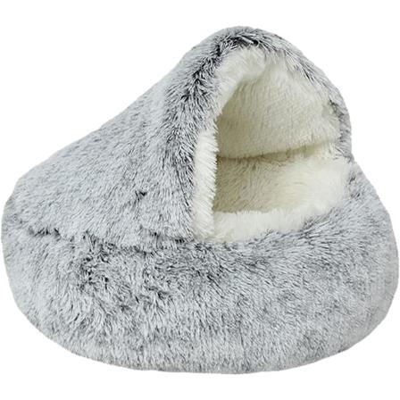 Kattesenger for innendørs kattehule med hette, myk donut-katteseng, hus, varm fleece-dyreputer-sofa