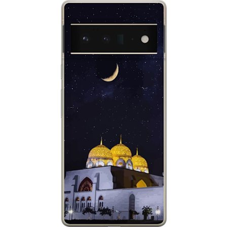 Yhteensopiva Puhelinkuori Google Pixel 6 Pro Tähtikirkas yö kultaisine kupoleineen ja puolikuun yllä valaistun moskeijan yllä
