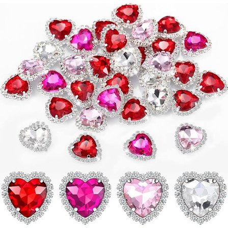 40 stk. Hjerte Rhinestones Knapper Hjerte Charms til Negle, Sy på Rhinestone