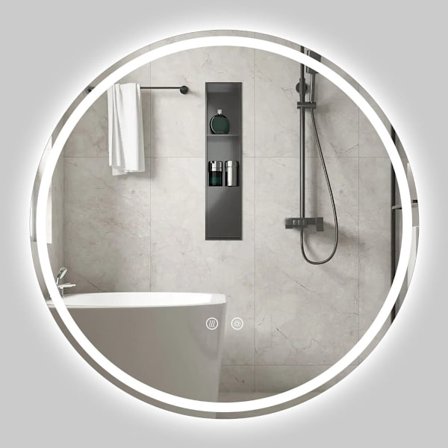 Rundt LED-badeværelsesspejl, justerbar lysstyrke, Ø80 cm