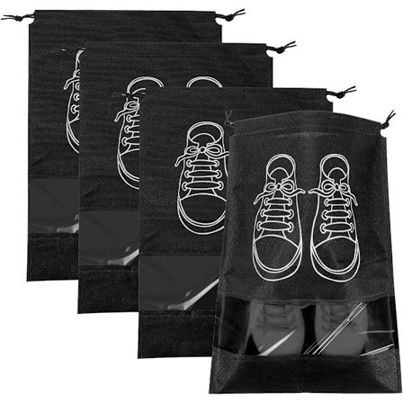 4 Stykker Stor Rejse Skotaske med Klart Vindue Skoopbevaringstaske Snørebånd Skotasker til Pakning i Kuffert Skopose til Mænd Kvinder