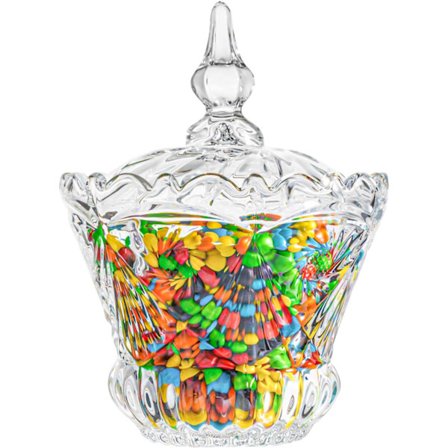 Glasgodisburk med lock, kristallgodisburk med lock, sockerburk, liten dekorativ kakburk, bufféförvaringsbehållare, genomskinlig för festbröllop