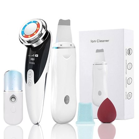 Ultraljuds Skin Scrubber Pore Cleaner 2+4 Kit Ansiktsjonspade Djup Ansiktsrengöring Sonic Peeling Enhet Kit Pormaskborttagare