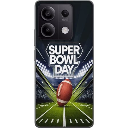 Yhteensopiva Puhelinkuori Xiaomi Redmi Note 13 Super Bowl Day juliste, jossa amerikkalainen jalkapallo valaistuksella varustetulla areenalla dramaatti