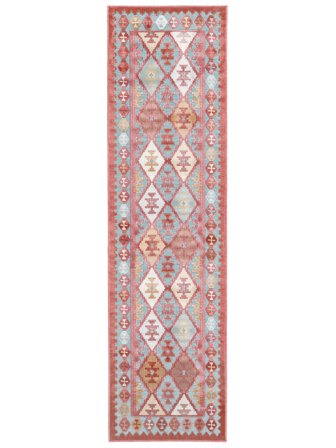 Washable Indoor/Outdoor Rug Geometric Saga Kilim Turquoise/Multicolor Runner Small Oeko-Tex