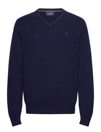 Lambswool V Neck Tops Knitwear V-necks Navy Hackett London
