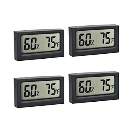 Reptilbil Termometer 4 stk. S-WS05 Mini Elektronisk Hygrometer til Akvarium °C/°F Sort