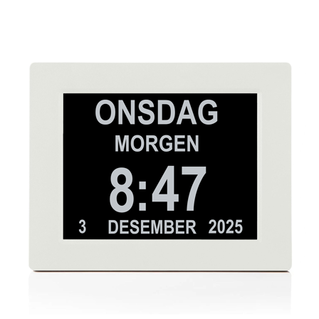 Ontario lettleselig kalenderklokke for eldre med Alzheimers, demens - 8" skjerm - hvit