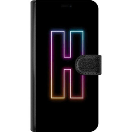 Kompatibel Tegnebogsetui til OnePlus OnePlus 12R Minimalistisk neonbogstav H i farveskiftende lys mod sort baggrund med moderne typografisk følelse