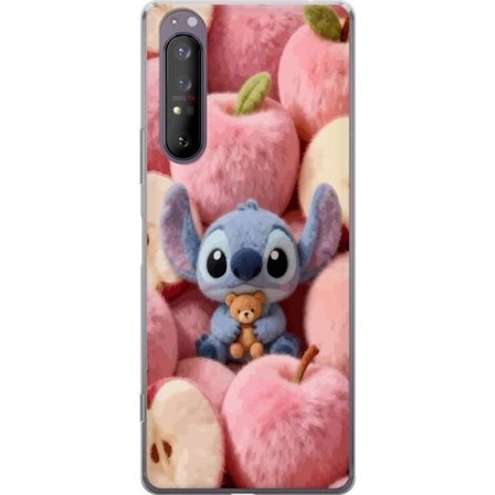 Yhteensopiva Puhelinkuori Sony Xperia 1 II Stitch vaaleanpunaisten pörröisten omenoiden joukossa, joissa on teddy ja söpö kawaii-esteettisyys