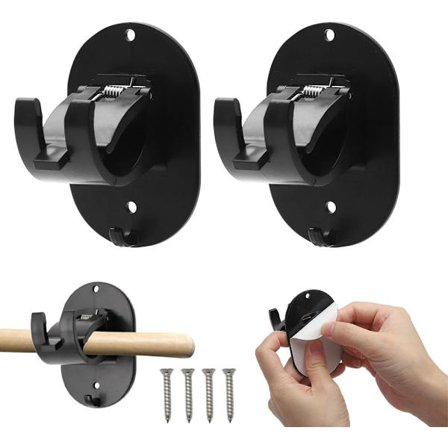 Gardinstangskroge 2 stk. selvklæbende og borebare gardinstangsholdere hængekroge inkl. skruer gardinstangsbeslag til stænger med en 4 sort