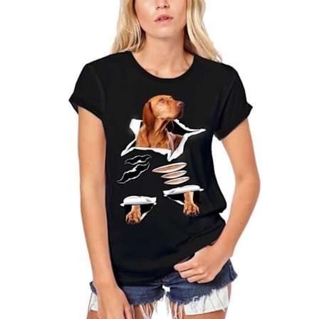 T-Shirt Dam - ULTRABASIC - Vizsla Hund - 100% Ekologisk Bomull - Vintage Svart - Korta Ärmar