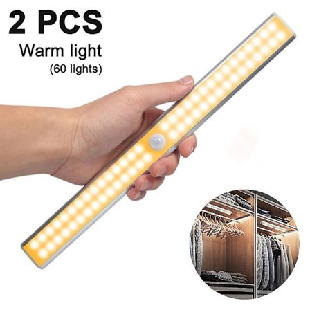 2 Pack Led Closet Light, 60 Led Rechargeable Motion Sensor Light
