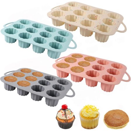 Pakke med 4 silikonmuffinsformer, 12 muffinsformer, cupcake-bakeformer, non-stick muffinsbrett for muffins, cupcakes, sjokolade, brød, kaker