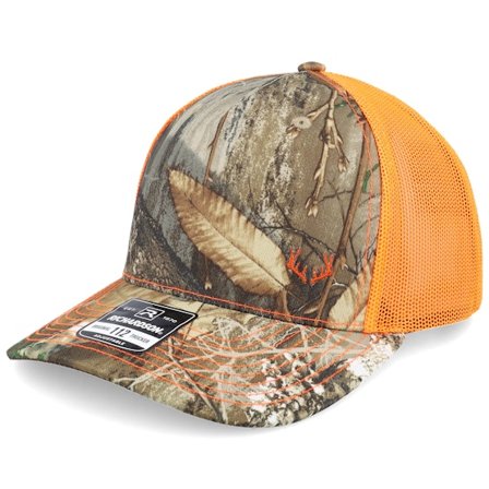 Hunter - Camo trucker Cap - Tiny Deer Antlers 112pfp Realtree Edge/Orange A-Frame Trucker @ Hatstore