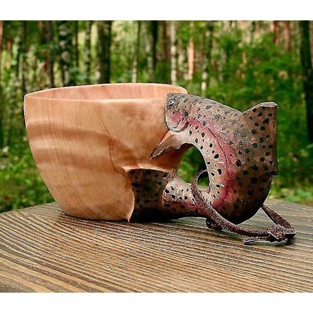 Håndskåret Trækop Dyr Hoved Kop Rejse Camping