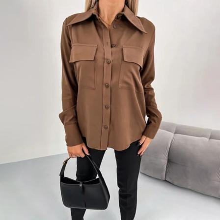 Kvinnor Enfärgad Button Down Toppar Lapel Neck Casual Tunika Skjorta