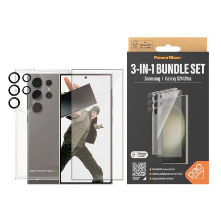 Panzer 3-in-1 Protection Pack Samsung Galaxy S24 Ultra | Ultra-Wide Fit w. EasyAligner PanzerGlass - High quality tempered glass screen protector
