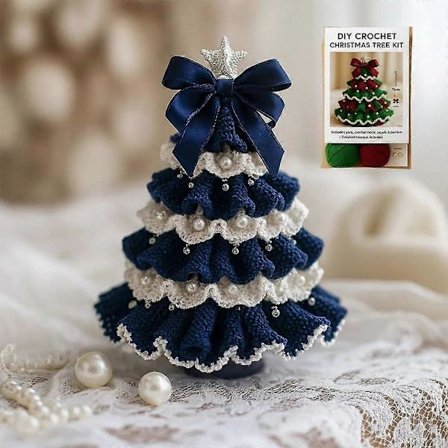 DIY Håndlaget Heklet Juletre Kit, Tre Sløyfe Perlepynt, Nybegynner Hekle Kit med Garn Krok Perler Instruksjoner, Juledekorasjon