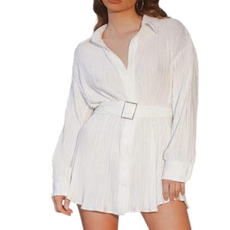 Damer Enfärgad Skjorta Klänningar Långärmad Kort Mini Klänning