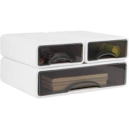 3 stk. skrivebordsorganiseringsskuffer, stablebar skrivebordsoppbevaringsboks med 3 skuffer, kontorskufforganiseringsbeholdere, 