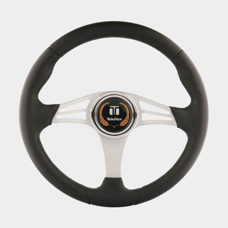 Volante lancha a motor Dometic Caspian, aluminio con poliuretano, Ø350 mm, con cubo, para eje de timón de 3/4" (19 mm), negro