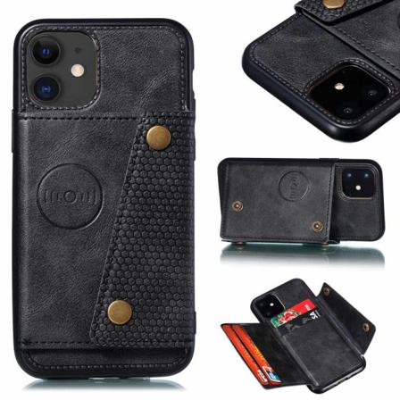 iPhone 12 Mini - Stilrent Retro Skal med Korthållare Svart