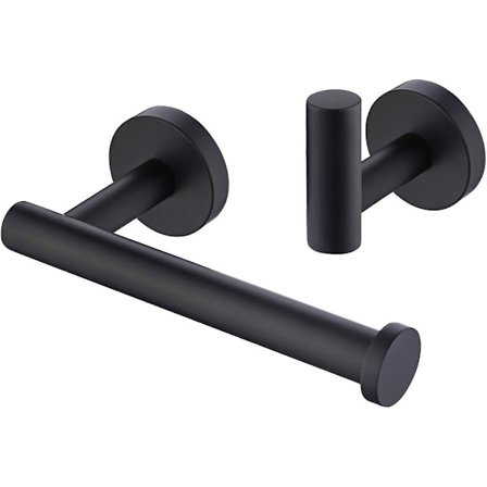 Sæt med Sort Håndklæde- og Toiletpapirholder - Badeværelsestilbehør - 2 Dele - Toiletpapirholder og Frakkekrog - SUS 304 Rustfrit Stål - Vægmonteret