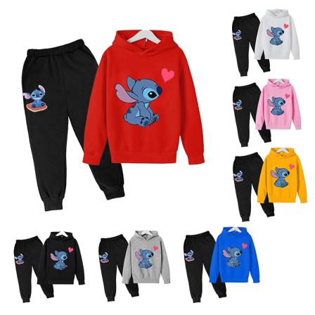 Lilo Stitch Träningsdräkt 2st Hooded Top Huvtröja Byxor Outfit Set Sportkläder för barn Yellow 130cm