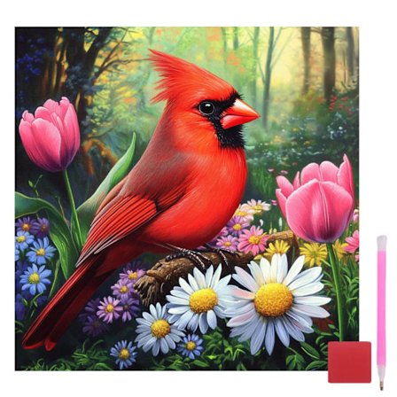 Cardinal Diamant Maleri Sæt til Voksne, Blomster Diamant Kunst Sæt til Voksne, DIY 5D Diamant Maleri Sæt til Begyndere Hjem Vægdekoration 35x35cm