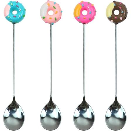 Galaxy 4-pak blandningsskeder Sød donut kaffeske rustfrit stål lille teske mini donut Dessert Is Te Sukkermixer Bestik