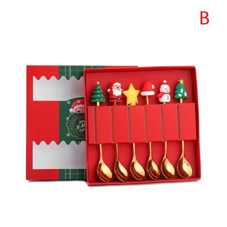 4ST6ST Julklapp Lery Sked Gaffel Set Elk Tree Dessert Sp Gold 6pcs Gold 6pcs