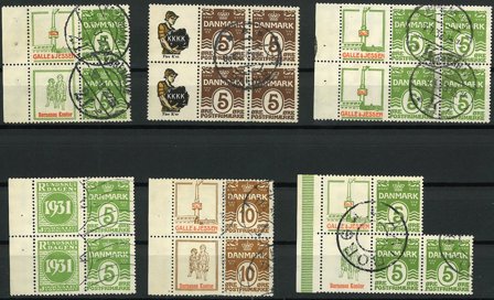 Danmark - Samling af reklamevedhæng på 1 indstikskort - Stemplet