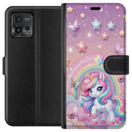 Kompatibel Tegnebogsetui til Motorola Moto G72 Magisk enhjørning med regnbue manke, stjerner og sommerfugle mod en pastelfarvet himmel med skyer