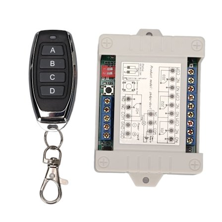 Trådløs Fjernbetjening Relæ 4 Kanaler 433MHz Fjernbetjening Sender Modtager til Elektrisk Dør DC 12V‐48V