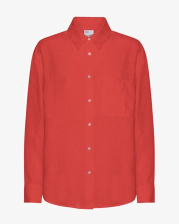 Linen Oversized Shirt - Red Tangerine - Female - L