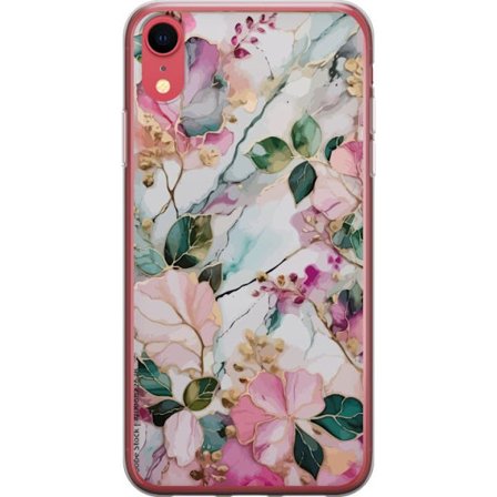Yhteensopiva Puhelinkuori Apple iPhone XR Abstrakti marmorikuvio kukilla, lehdillä ja kultaisilla yksityiskohdilla pehmeissä pastellisävyissä