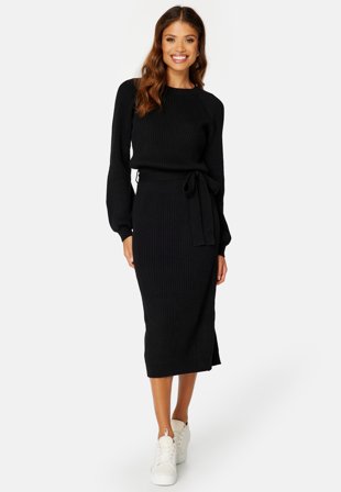BUBBLEROOM Round Neck Rib Knitted Midi Dress Klær