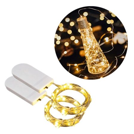 2-pak 1m Mini LED Lyskæde Batteridrevet Varm Hvid