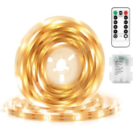 2 m LED-remsa med fjärrkontroll, batteridriven för varmvitt ljus Varmvit – 2 m Varmvit – 2 m Varmvit –