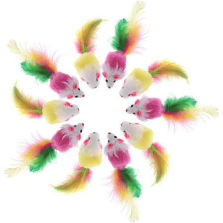 IC Fluffig kattunge mus kattleksak med fjädrar och fuskpäls, mus kattleksak