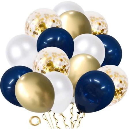 20 ballongsett, 12 tommers marineblå ballonger, gullmetallballonger,