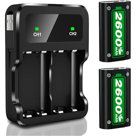 Oppladbart batteripakke for Xbox Series X|S/Xbox One, 2x2600mAh batterier med hurtigladestasjon for Xbox One S/Xbox One X/Xbox One Elite