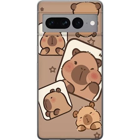 Yhteensopiva Puhelinkuori Google Pixel 7 Pro Capybara Frame Friends Leikkisä suunnittelu, jossa on pieniä kapibaareja ruuduissa tähtien ja vaalean bei