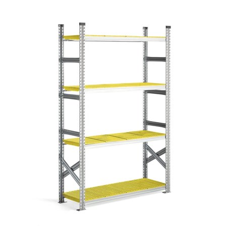 Galvanised food shelving TRANSFORM, basic unit, 1972x1200x400 mm, yellow