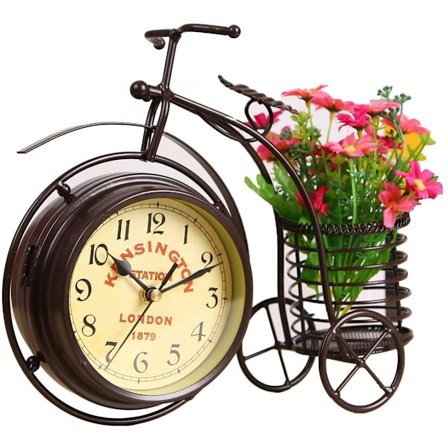 Cykelur, Vintage Metal Rustik Cykelformet Dobbeltsidet Bord Dekorativt Ur med Kurv til Hjemmeindretning