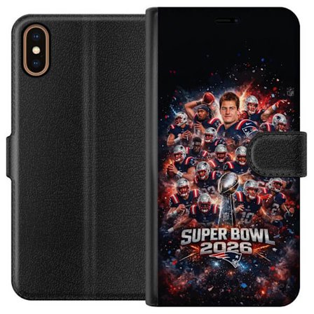 Kompatibel Tegnebogsetui til Apple iPhone X Super Bowl 2026 plakat med New England Patriots og NFL-pokal i eksplosiv sportsdesign